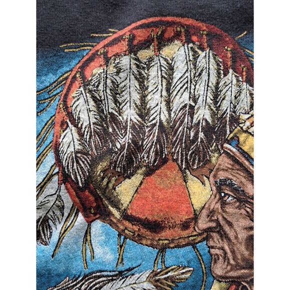 Native American Horse Graphic Black T-Shirt M Gildan Cotton 1990s Vintage Unisex - Picture 4 of 9